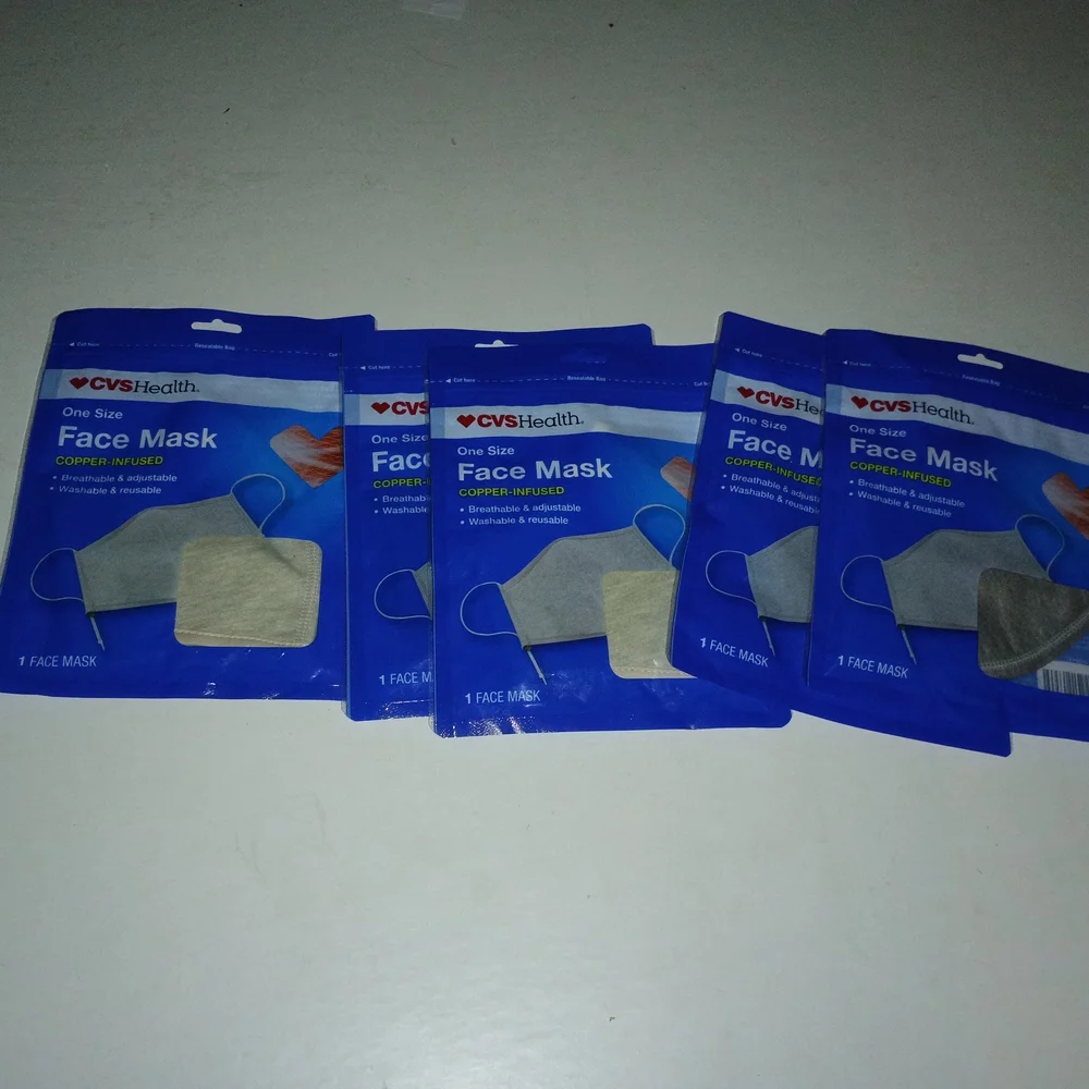 5 packs one size CVS Health Copper-Infused Face Mask - Gray